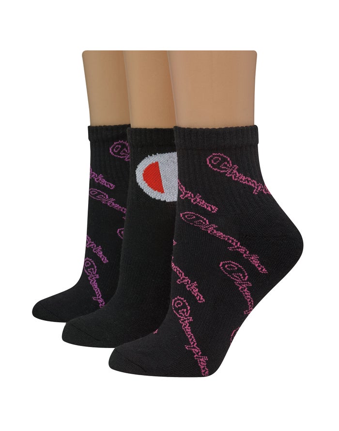 Calcetines Champion Mujer - Ankle Script Logo 3-Pairs ( Negras ) 4071285-HK